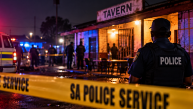 An AI-generated illustration depicting a police response outside a tavern following a mass shooting.